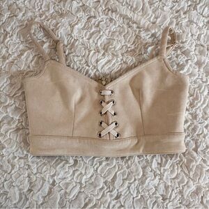 Faux Suede Lace Up Crop Top Small Tan 90s PacSun Style
